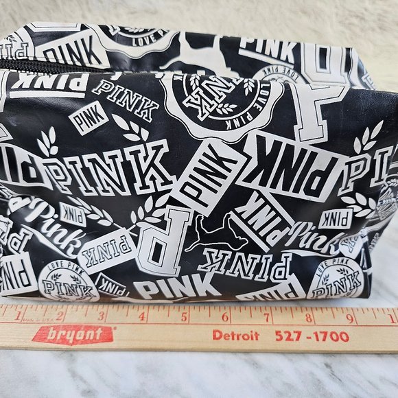 Victoria's Secret PINK Black &White PINK LOGO Cosmetic Case - Picture 8 of 10